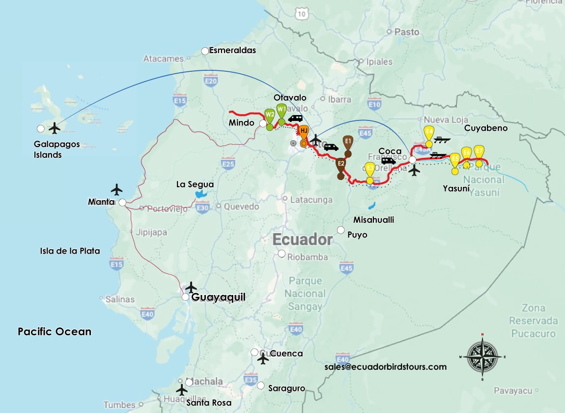 20 days birding map by ecuador birds tours
