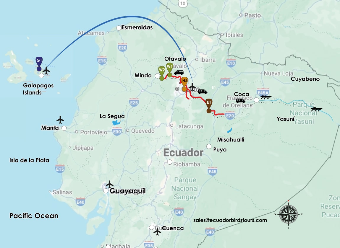 10 days birding map in ecuador