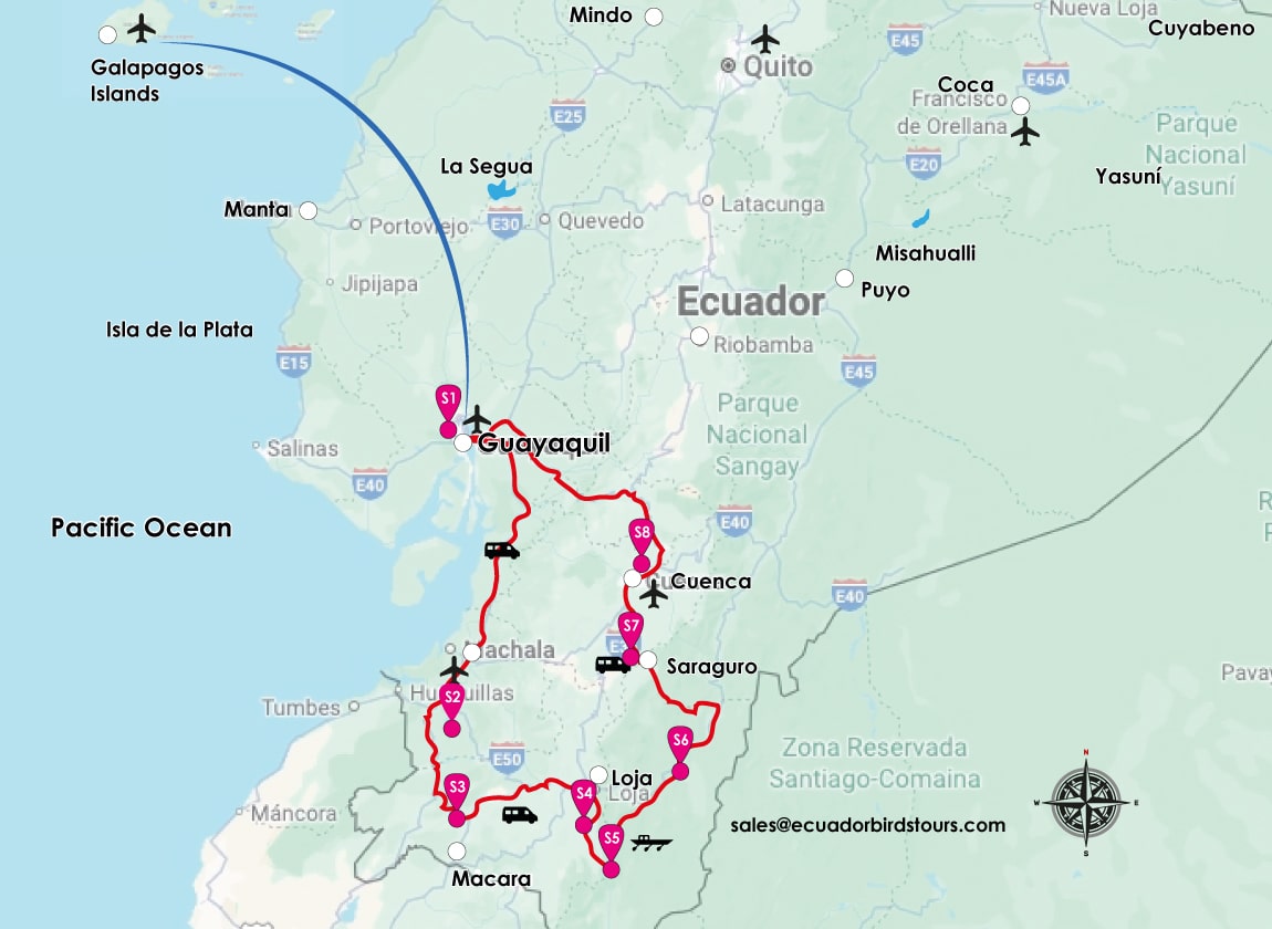 16 days southern ecuador birding map
